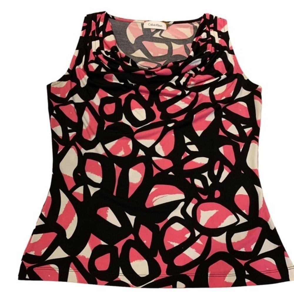 Calvin Klein‎ Pink & Black Patterned Tank Top S